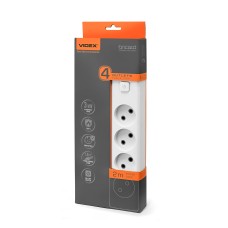 Мережевий подовжувач VIDEX ONCORD б/з 4п 2м з кнопкою White