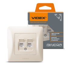 Розетка CAT6+CAT6 комп'ютерна подвійна кремова VIDEX BINERA