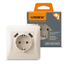 Розетка одинарна із заземленням та 2USB кремова VIDEX BINERA (VF-BNSK1GU2-CR)