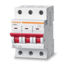 Автоматичний вимикач RS4 3п 16А С 4,5кА VIDEX RESIST (VF-RS4-AV3C16)