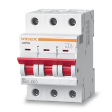 Автоматичний вимикач RS4 3п 63А С 4,5кА VIDEX RESIST (VF-RS4-AV3C63)