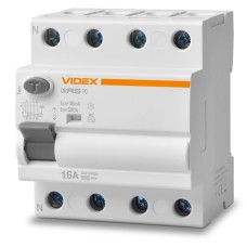Диференційне реле VIDEX RESIST АС 4п 30мА 10кА 16А (VF-RS10-DR4AC16)