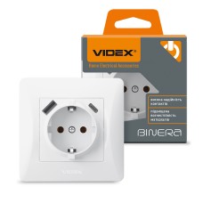 Розетка одинарна із заземленням з USB+USB-C біла VIDEX BINERA