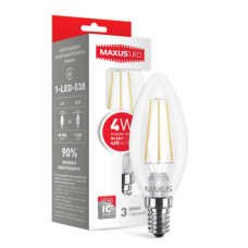 LED лампа MAXUS (филамент), C37, 4W, яркий свет,E14 (1-LED-538-01)