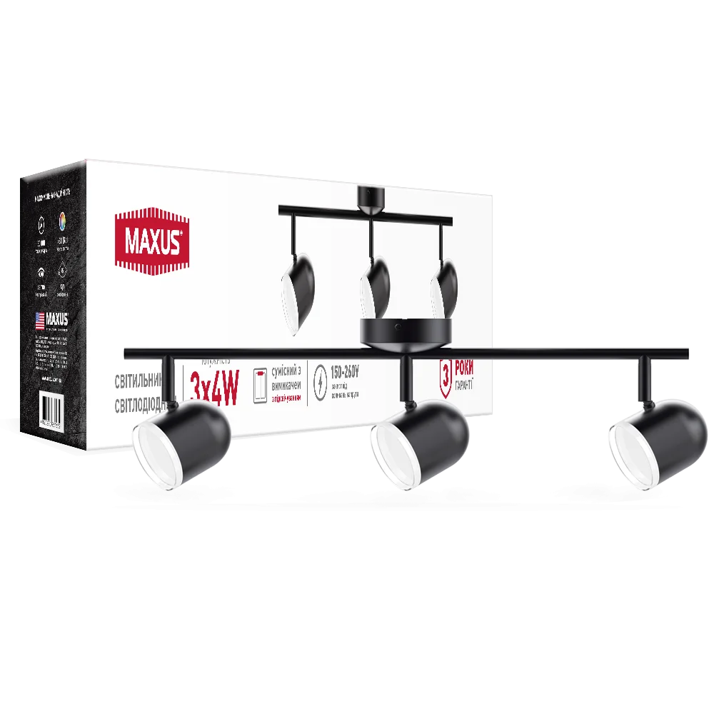 Спот світильник на 3 лампи MAXUS MSL-01C 3x4W 4100K чорний
