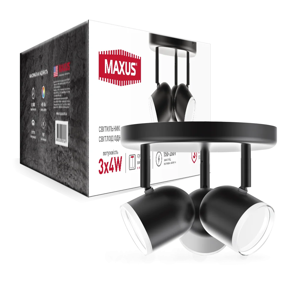 Спот світильник на 3 лампи MAXUS MSL-01R 3x4W 4100K чорний