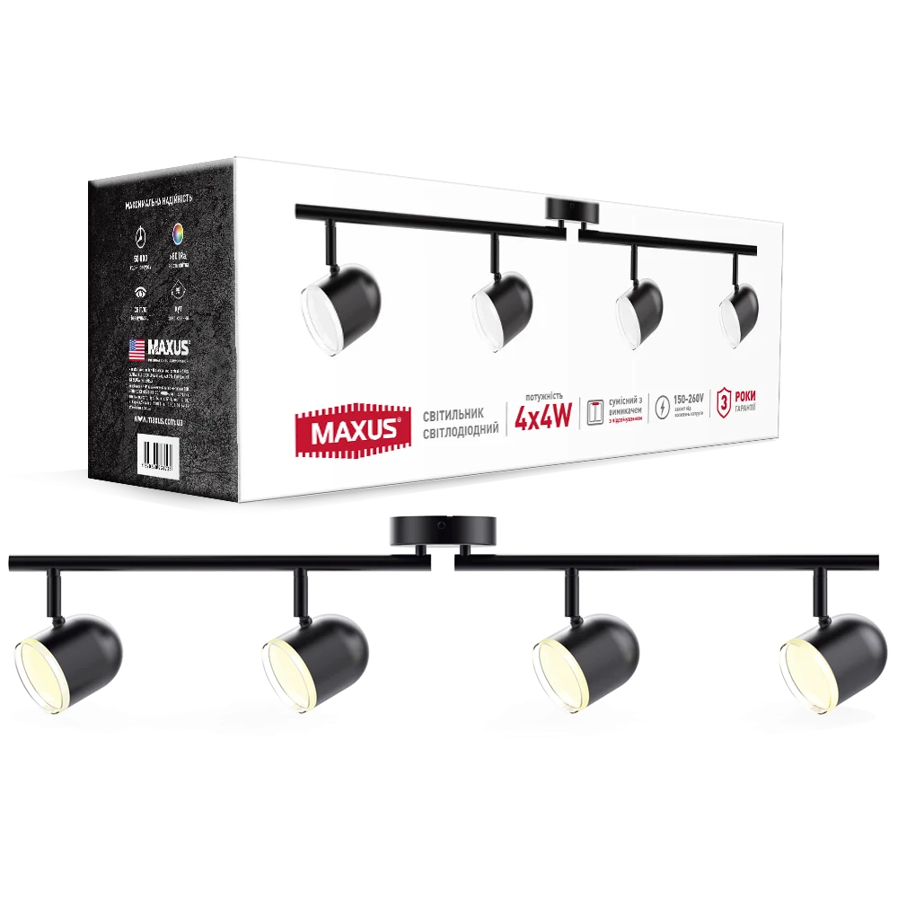 Спот світильник на 4 лампи MAXUS MSL-01C 4x4W 4100K чорний