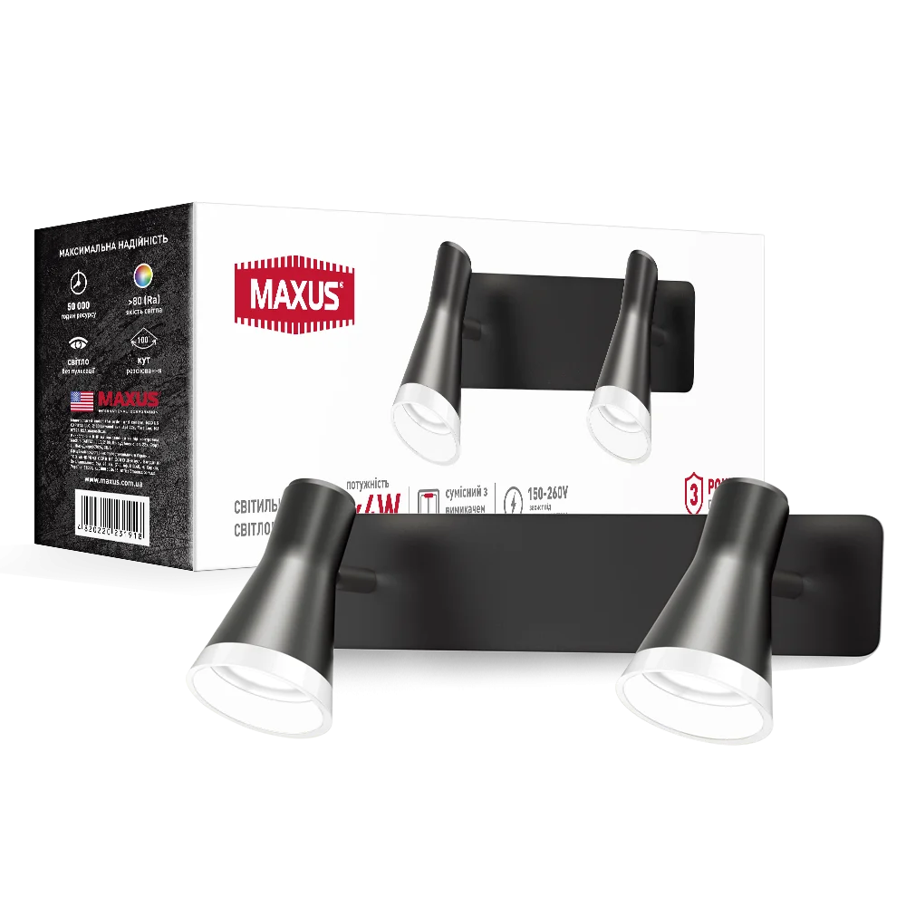 Спот світильник на 2 лампи MAXUS MSL-02W 2x4W 4100K чорний